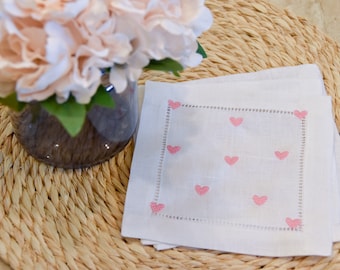 Mini Hearts Cocktail Napkin | Holiday Napkin | Housewarming Gift | Cocktail Napkin | Linen Nap kin | Valentines Day| Linen | Kitchen Linens