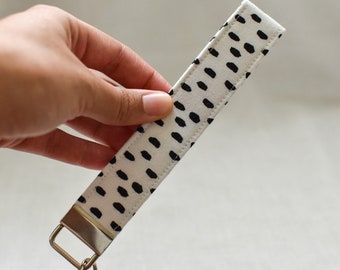 Black Speckled Fabric Key Fob: Boho Wristlet Keychain