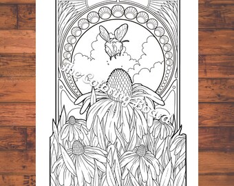 photo Honey Bee Bee Coloring Pages For Adults flower bee coloring etsy
