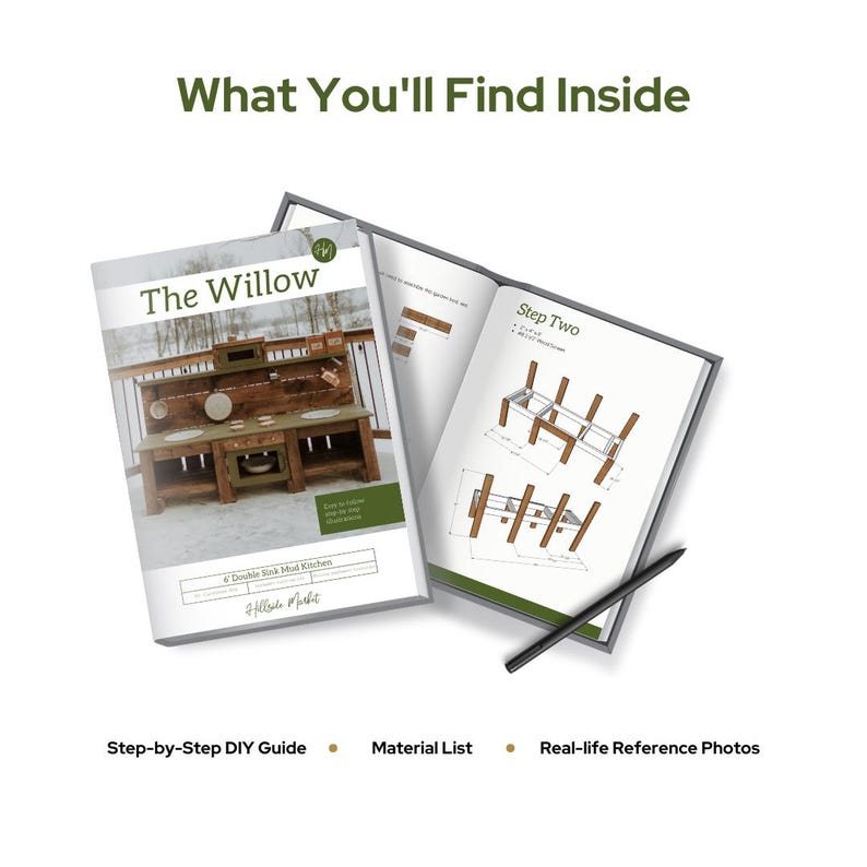 Puede incluir: Una gu&iacute;a paso a paso para construir una cocina de juegos de madera llamada "The Willow". La gu&iacute;a incluye instrucciones, una lista de materiales y fotos de referencia de la vida real.