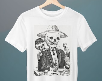 Alcoholic Calavera, José Guadalupe Posada, Unisex T-Shirt, Halloween T-Shirt, Skull T-Shirt, Art T-Shirt