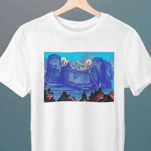 Madonna Laboris, Pintura de Nicholas Roerich, Camiseta unisex, Camiseta de arte, Camiseta de montaña, Regalo para ella, Regalo para él, Regalo amante del arte