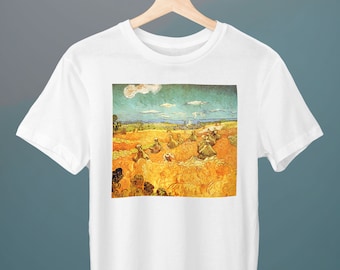 Wheat Stacks with Reaper, Vincent van Gogh, Unisex T-Shirt, Landscape T-Shirt, Art T-Shirt, Gift for Her, Gift for Him, Art Lover Gift