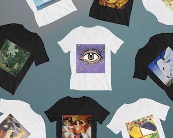 Benutzerdefinierte Kunst Unisex T-Shirt mit V-Ausschnitt, Kunst T-Shirt mit V-Ausschnitt, feine Kunst T-Shirt mit V-Ausschnitt, weicher Stil, Geschenk für sie, Geschenk für ihn, Geschenk für Kunstliebhaber