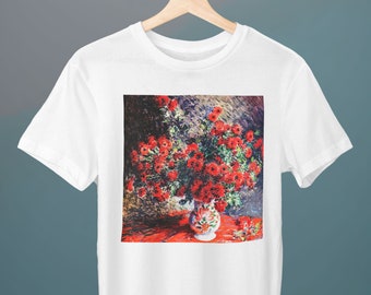 Chrysanthemes Rouges, Claude Monet Painting, Unisex T-Shirt, Art T-Shirt, Flower T-Shirt, Gift for Her, Gift for Him, Art Lover Gift