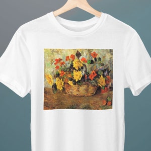 Capuchinas y dalias en una cesta, pintura de Paul Gauguin, camiseta unisex, camiseta de arte, regalo para ella, regalo para él, regalo amante del arte