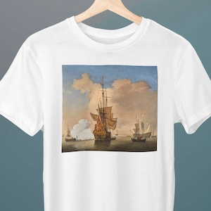 A Calm with an English Merchant Ship at Anchor, Willem van de Velde the Younger, Unisex T-Shirt, Art T-Shirt, Seascape