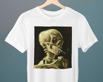 Skull of a Skeleton with Burning Cigarette, Vincent van Gogh, Unisex T-Shirt, Halloween T-Shirt, Art T-Shirt, Gothic, Spooky T-Shirt