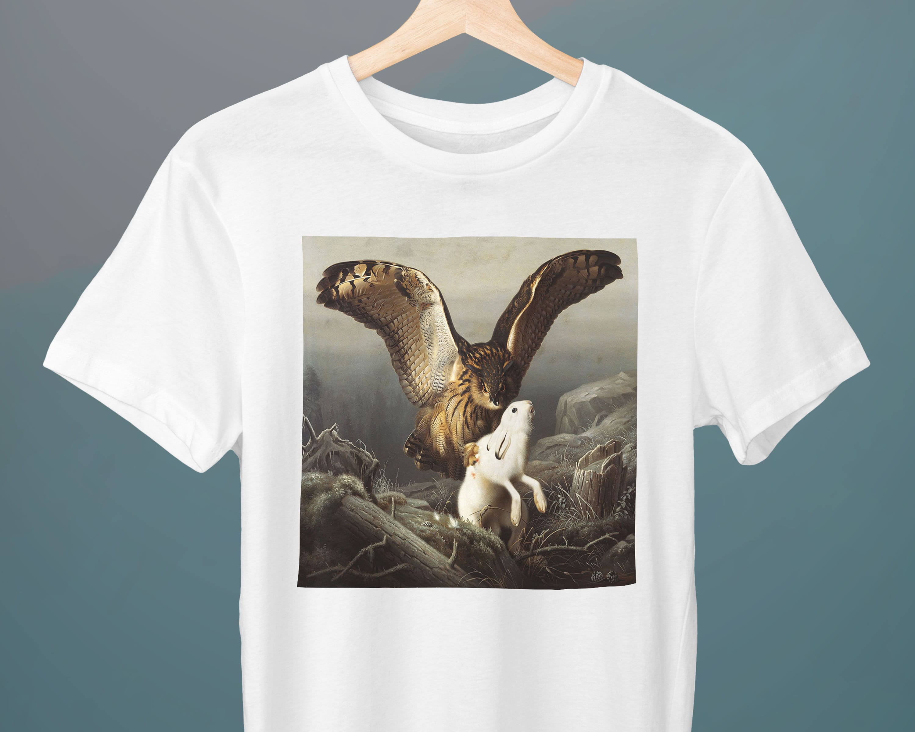 An Eagle-Owl Seizes a Hare, Ferdinand von Wright Painting, Unisex, Owl T-Shirt, Hare, Art T-Shirt, G