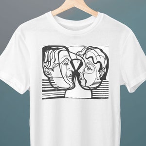 Two Heads Looking at Each Other, Raphael Kirchner, Unisex T-Shirt, Expressionism, Gift for Her, Gift for Him, Art Lover Gift