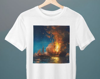 Burning of the Philadelphia, Edward Moran Painting, Unisex T-Shirt, Art T-Shirt, Fine Art, Gift for Her, Gift for Him, Art Lover Gift