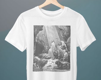Daniel in het hol van leeuwen, Gustave Dore, Unisex T-shirt, hel, de Heilige Bijbel, kunst T-shirt, cadeau voor haar, cadeau voor hem