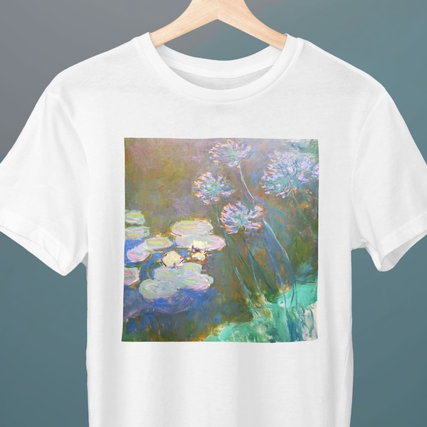 Water Lilies and Agapanthus, Claude Monet Painting, Unisex T-Shirt, Art T-Shirt, Flowers, Gift for Her, Gift for Him, Art Lover Gift