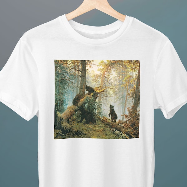 Matinée dans une forêt de pins, Ivan Shishkin, T-shirt unisexe, T-shirt artistique, T-shirt ours, Paysage, Cadeau pour elle, Cadeau pour lui, Cadeau pour amateur d'art