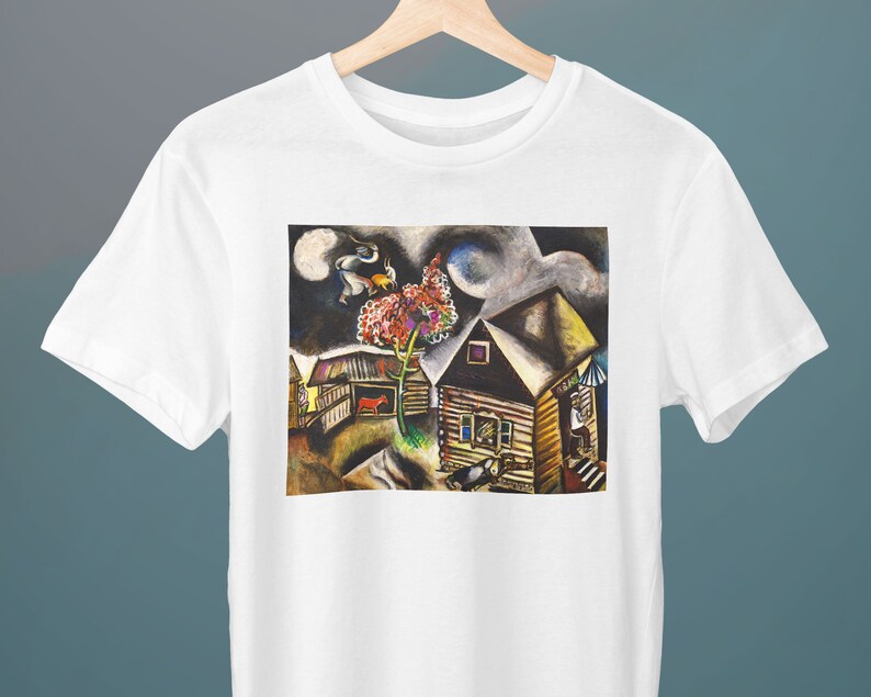 Rain, Marc Chagall Painting, Unisex T-Shirt, Cubism, Pastoral, Fine Art T-Shirt, Gift for Her, Gift for Him, Art Lover Gift image 1