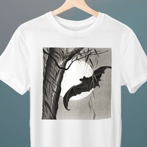 Bats Under The Full Moon, Ohara Koson, Unisex, Halloween T-Shirt, Bat T-Shirt, Art T-Shirt, Gift for Her, Gift for Him, Art Lover Gift