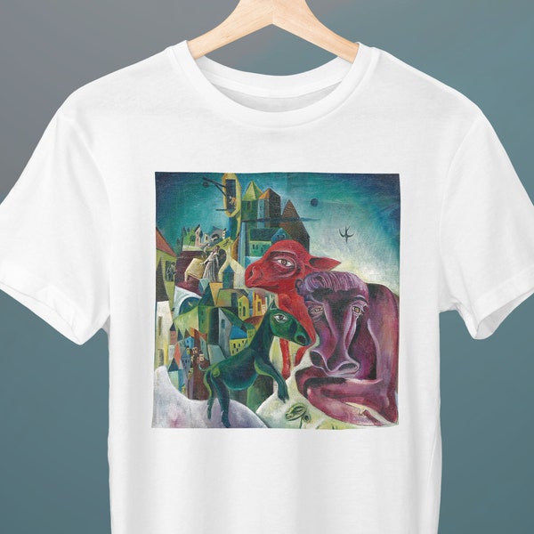 City with Animals, Stadt mit Tieren, Max Ernst Painting, Unisex T-Shirt, Art T-Shirt, Surrealism, Gift for Her, Gift for Him, Art Lover Gift