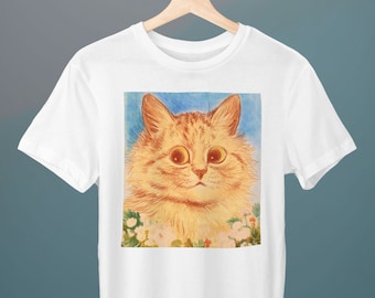Ginger Flower Cat, Louis Wain Painting, Unisex T-Shirt, Art T-Shirt, Cat T-Shirt, Art Nouveau, Gift for Her, Gift for Him, Cat Lover Gift