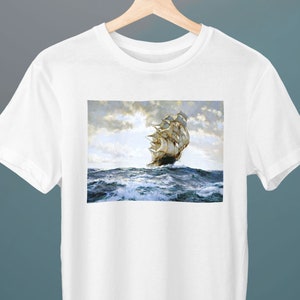 Dawning - the Queen of the Clippers, Montague Dawson, Unisex T-Shirt, Art T-Shirt, Fine Art, Gift for Her, Gift for Him, Boat Lover Gift