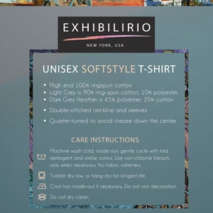 May include: Unisex softstyle t-shirt care instructions. Machine wash cold, inside out, gentle cycle with mild detergent and similar colours. Use non-chlorine bleach, only when necessary. No fabric softeners. Tumble dry low, or hang-dry for longest life. Cool iron inside-out if necessary. Do not iron decoration. Do not dry clean.