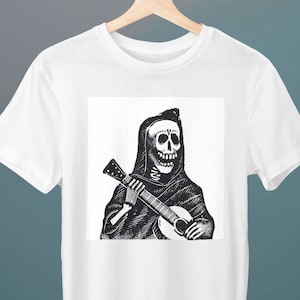 Skull with Guitar, José Guadalupe Posada, Unisex T-Shirt, Halloween T-Shirt, Skull T-Shirt, Art T-Shirt