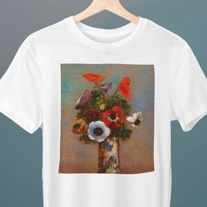 Still Life with Anemones, Odilon Redon, Unisex T-Shirt, Fine Art T-Shirt, Flower T-Shirt, Gift for Her, Gift for Him, Art Lover Gift