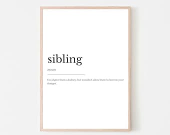 Funny Wall Art, Definition Print, Sibling Definition, Definition, Funny Definition Print, Humorous Art, Humorous Print, Funny Art, Sibling