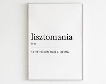 Lisztomania Definition Print, Humorous Definition Print, Lisztomania Definition, Funny Definition, Funny Definition Print, Lisztomania