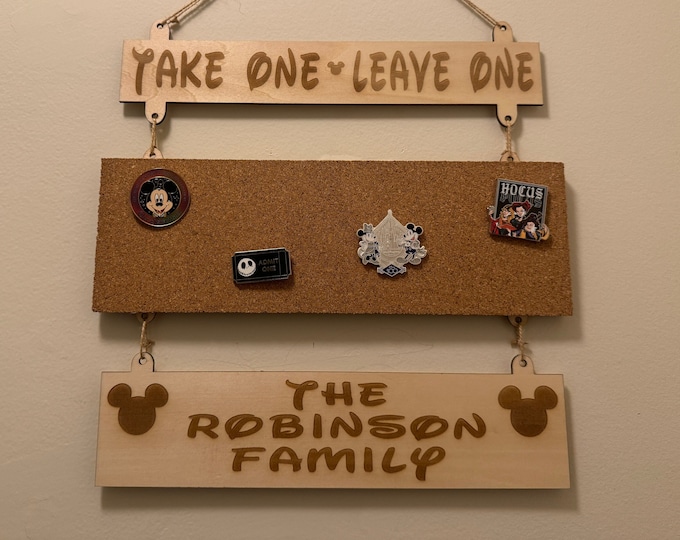 Personalized Take one Leave one Disney Pin trading Corkboard Cruise or resort door decorating or holiday gift idea for family or friend