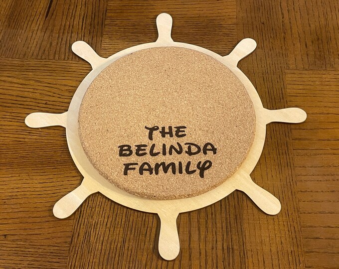 Personalized Magnetic Boat Steering Wheel Cork Pin Board - Add Your Family Name for a Whimsical Touch