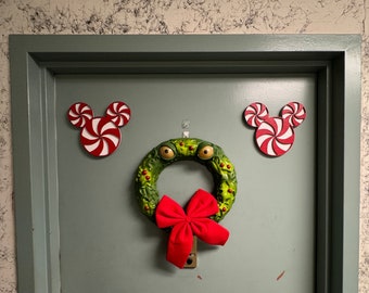 Peppermint Mickey Christmas themed room door decoration