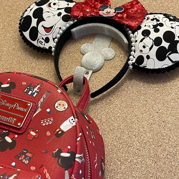 Mickey themed Backpack/Ear display combo Glittered colors available, holiday gift idea Bag storage ideas, matching collection gift idea