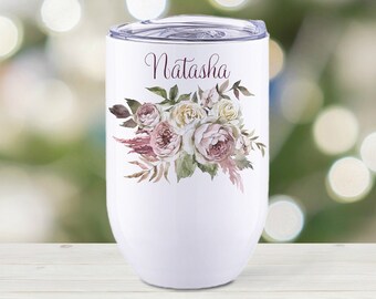 Personalised Wine Tumbler - Romance Bouquet - Bridesmaid Gift