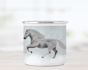 Personalised  Enamel Mug - Silver Horse - Camping Mug