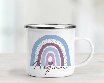 Personalised  Enamel Mug - Sky Blue Rainbow - Camping Mug