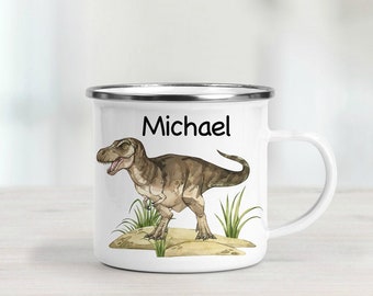 Personalised Enamel Mug - Dinosaur Mug - Tyrannosaurus