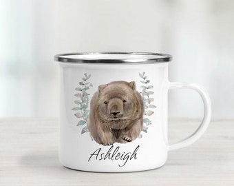 Wombat in Wreath Camping Mug - Personalised Enamel Mug