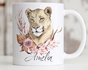 Personalised Lioness Mug, Coffee Mug For Lion Lovers