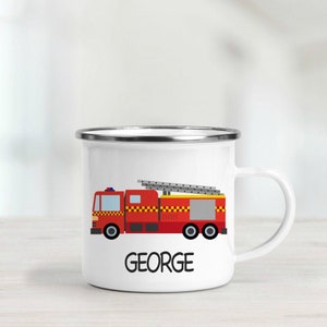 Personalised Fire Engine Enamel Mug - Fire Truck Camping Mug