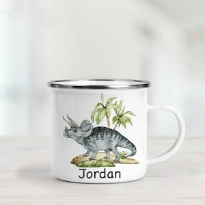 Personalised Enamel Mug - Dinosuar Mug - Triceratops