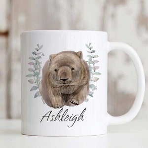Personalised Wombat in Wreath Mug, Wombat Mug For Wombat Lovers, Australian Wildlife Mug