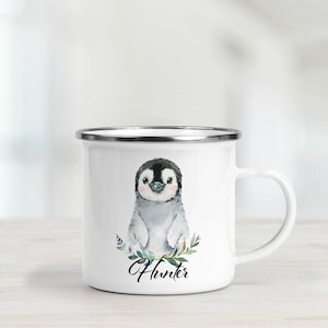 Personalised Penguin Enamel Mug - Penguin Camping Mug
