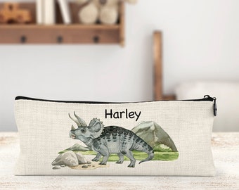 Estuche de lino personalizado de Triceratops: bolsa de almacenamiento de dinosaurios