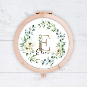 Personalisierter Taschenspiegel - Blumenkranz - Personalisiertes Brautjungferngeschenk