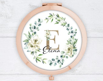 Personalised Compact Mirror - Floral Wreath - Personalised Bridesmaid Gift