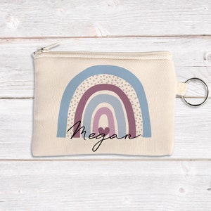 Personalised Coin Pouch, Custom Coin Purse Sky Blue Rainbow