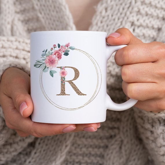 Tazza personalizzata tazza con nome iniziale floreale nome