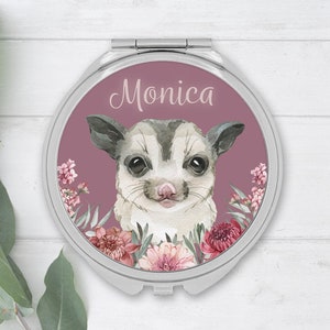 Espejo compacto personalizado: petauro del azúcar, regalo de animal nativo australiano
