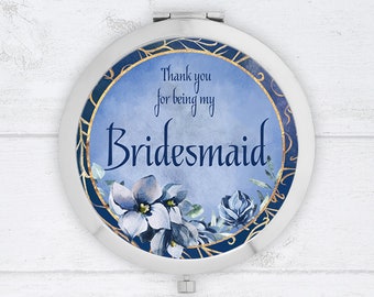 Personalised Compact Mirror - Personalised Bridesmaid Gift - Sea of Blue