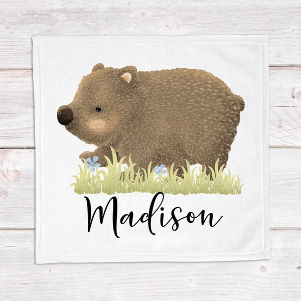 Personalised Face Towel - Wombat - Baby Face Cloth